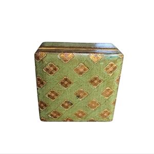 Florentine Gold Leaf Wooden Box Handmade in Florence Italy Green Gilded Vintage